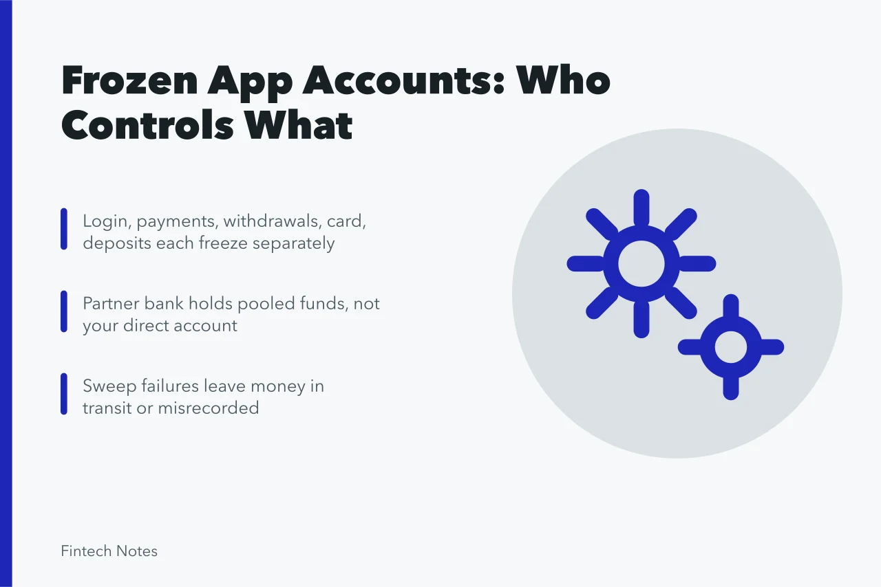 girl, the bank, smartphone, stand, one, outdoor, park, the autumn, lifestyle, relaxation. Account freezes, partner-bank confusion, sweep failures, and inaccessible funds