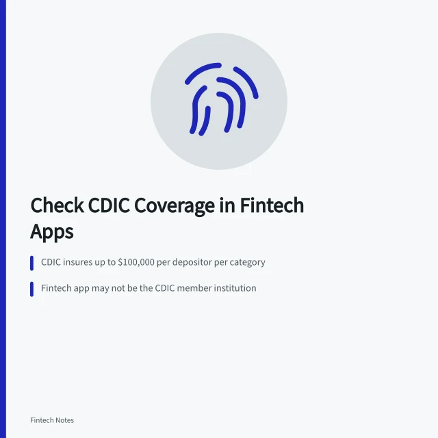 Card explaining CDIC coverage checks for Canadian fintech app balances. How to Check CDIC Coverage Before Parking Cash in a Canadian Fintech App