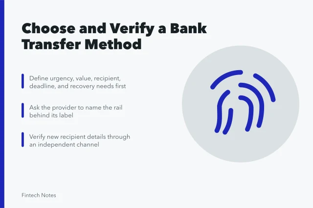 Checklist for selecting and verifying a bank transfer method. How to choose and verify a bank transfer method