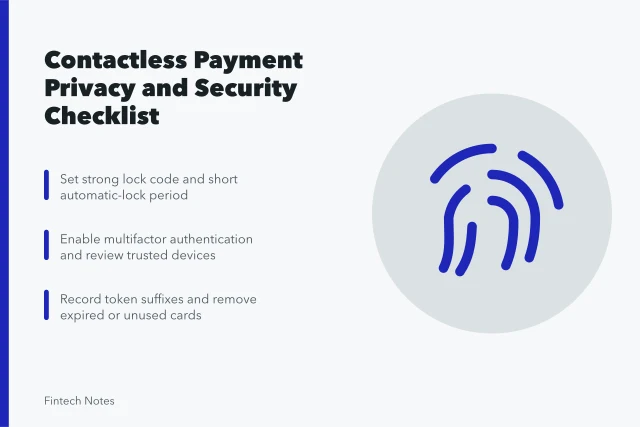 Checklist for contactless payment privacy, tokens, and device security. Contactless payment privacy and security checklist