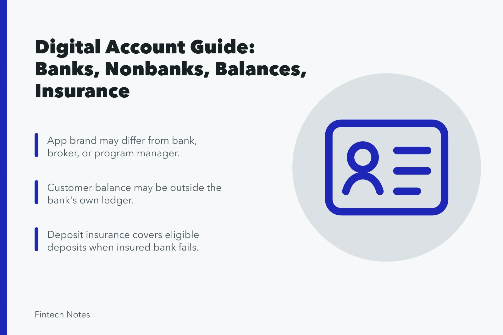 Card guide to digital account roles, balances, and deposit insurance. Digital account guide: banks, nonbanks, balances, insurance, and access