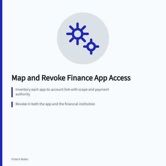 Checklist for revoking finance app data access and connected accounts. How to map and revoke a finance app's data access